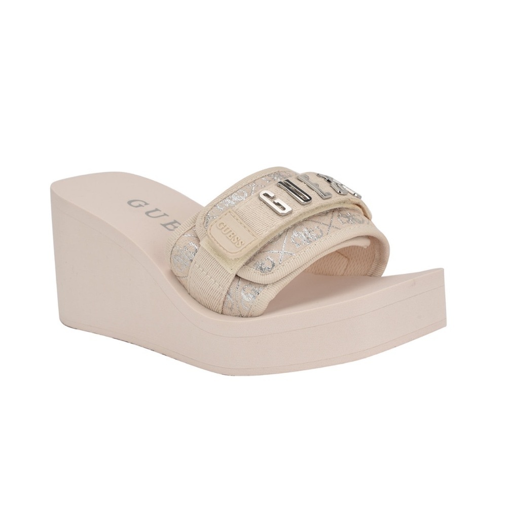 New GUESS Women's Dellean Quattro Eva Single Band Logo EVA Wedge Sandals Sz 9